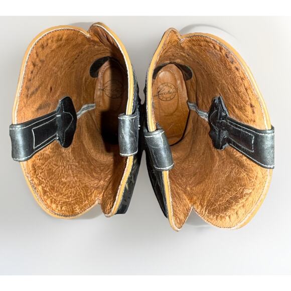 Womans Lucchese M3582 Black Crackle Lazer Design Bone Inlay Cowboy Boots 9.5 B - Picture 7 of 13